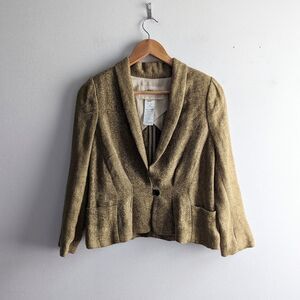 Isabel Marant Etoile tan chartreuse herringbone linen cropped blazer jacket